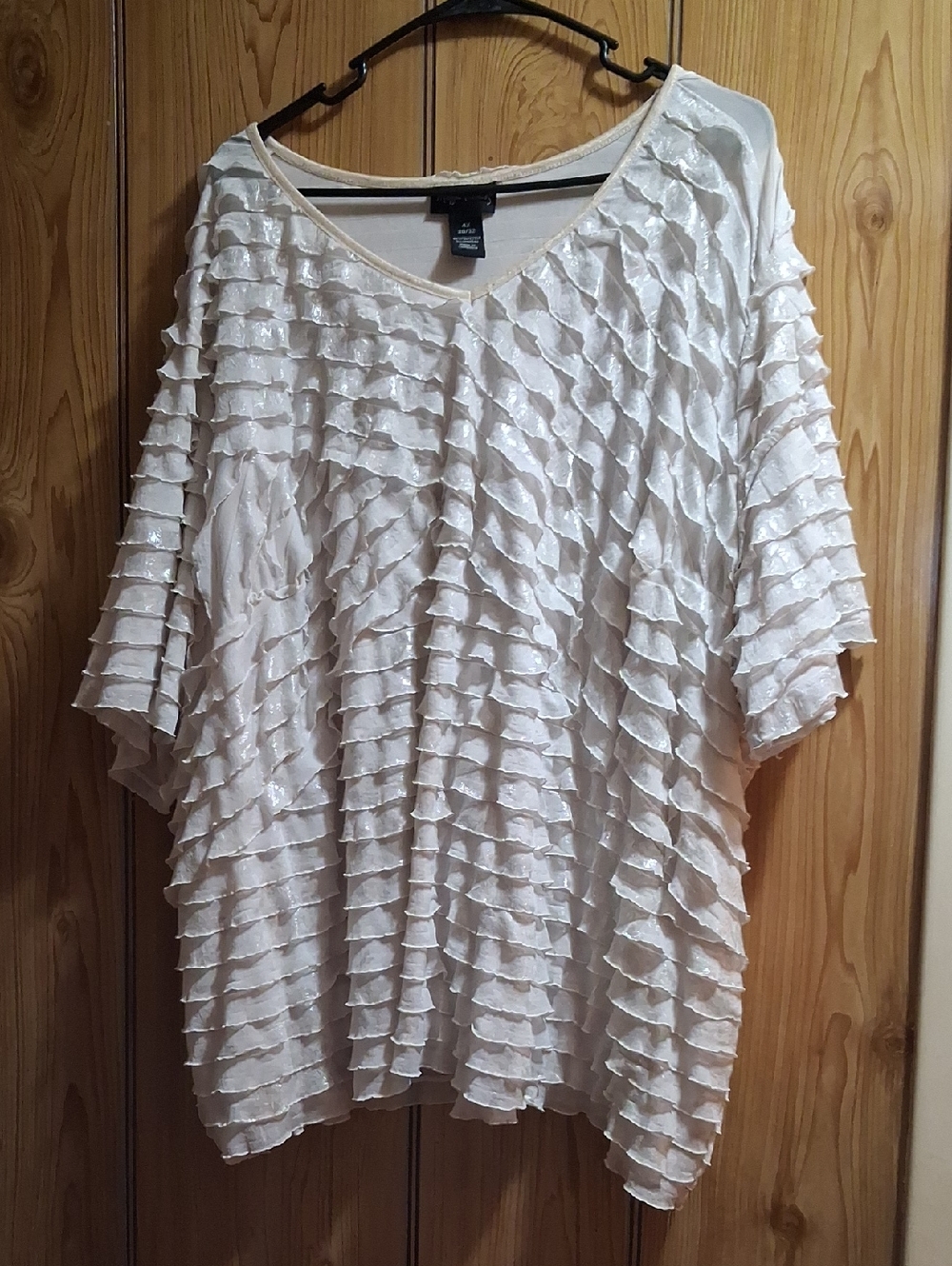 Maggie Barnes Ivory Ruffle V-Neck Tunic